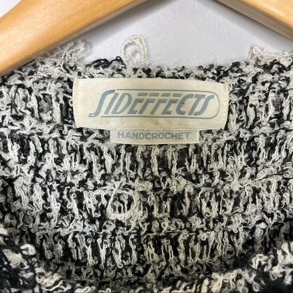 Sideffects Vintage Shaggy Sweater Hand Crocheted Checkered Pattern Vintage Small - Picture 6 of 7